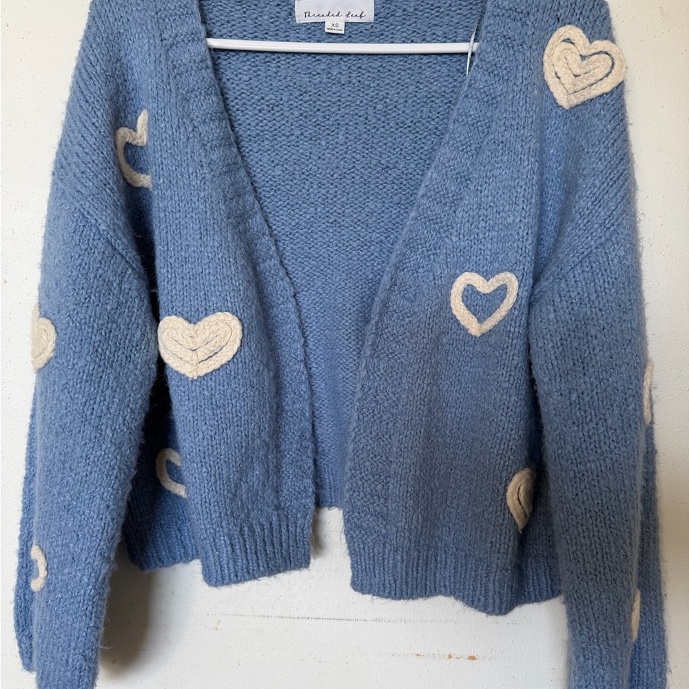 Blue Heart Appliqué Cardigan Sweater